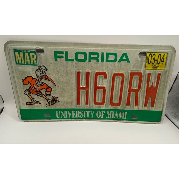University of Miami Hurricanes License‎ Plate Florida Vehicle Auto Tag 2003-2004 - Picture 1 of 4